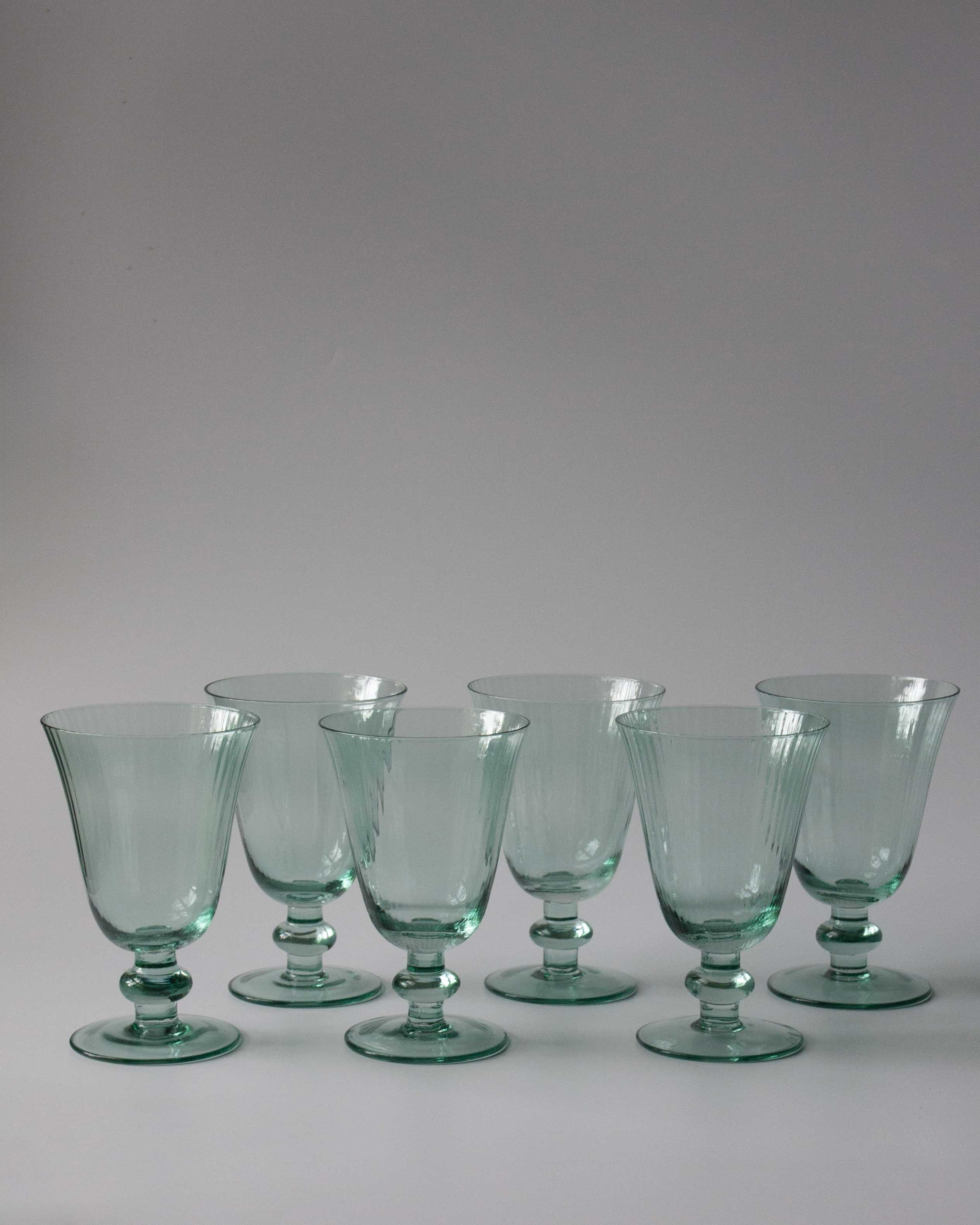 Set of six delicately pleated luxury green wine glasses | Anboise Glassware