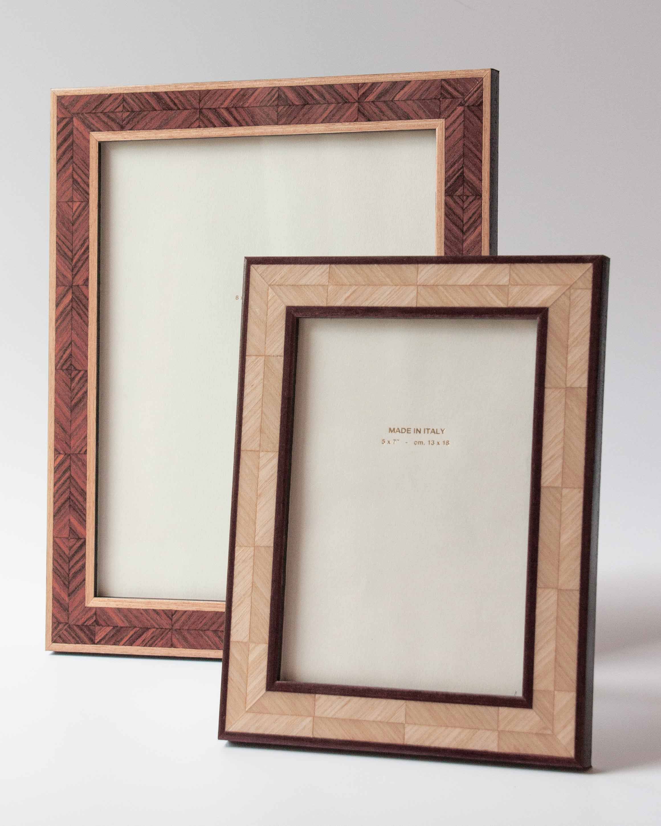 Luxury lacquered dual tone oak herringbone marquetry photo frame is handmade for Anboise 5x7