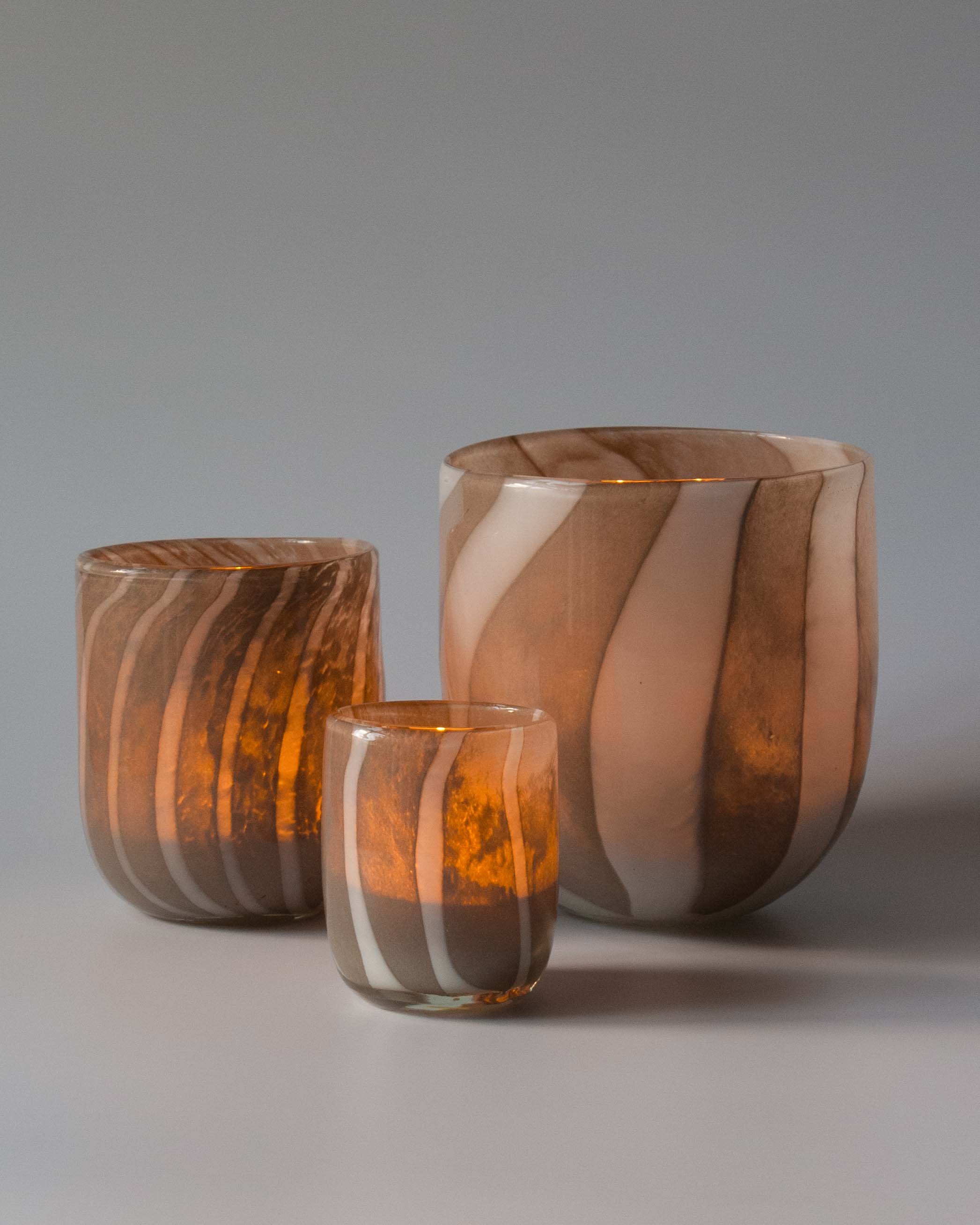 Trio of luxury mouth blown candle holders - Each has a unique finish | Anboise