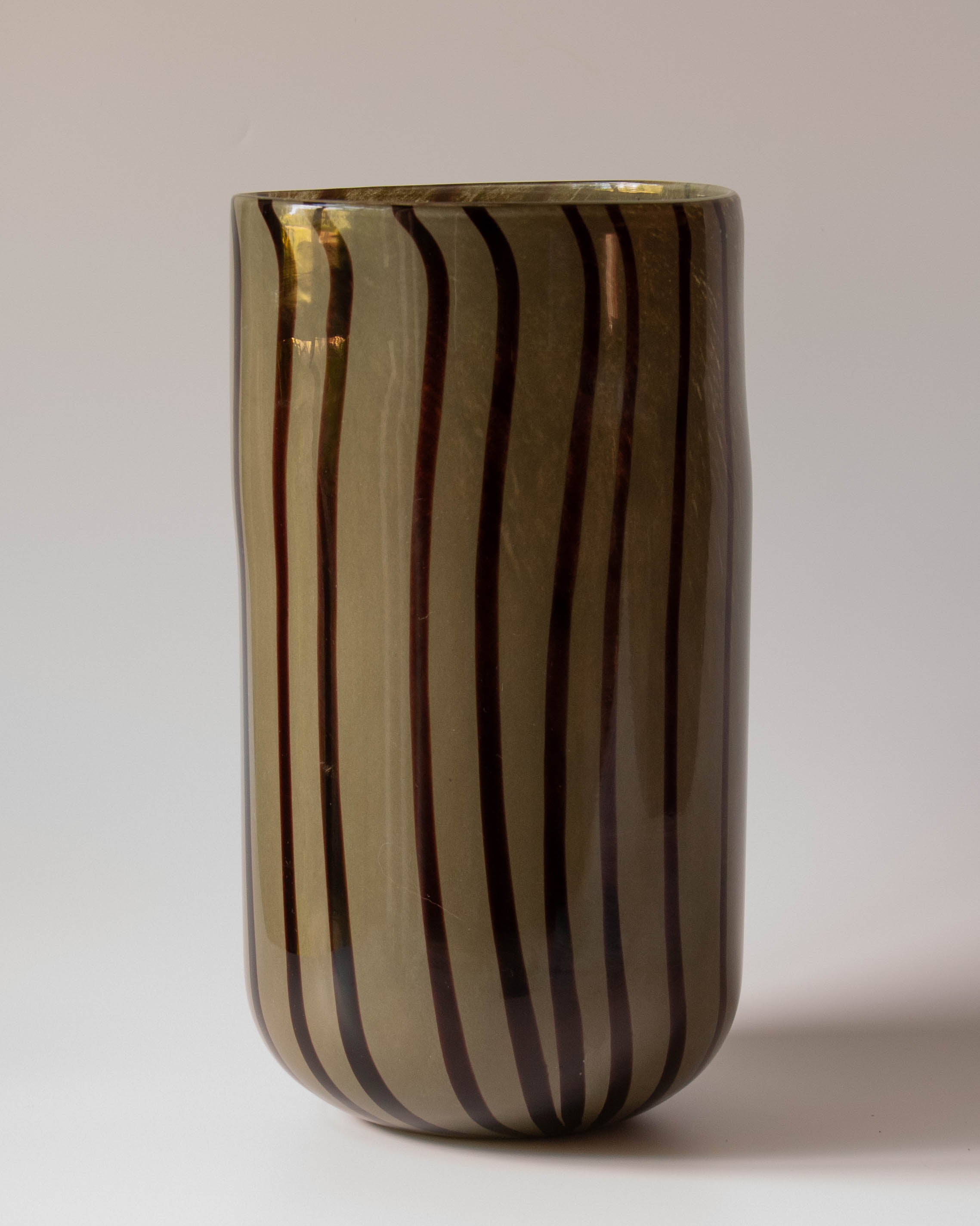 Luxury mouth blown green stripes glass vase | Anboise